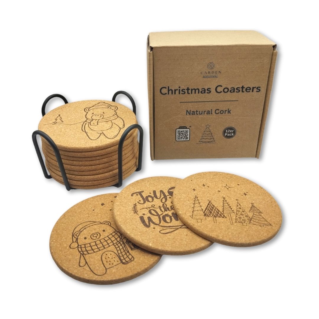 CARDEN Christmas Coasters - Natural Cork, 12er pack LIMITED OFFER