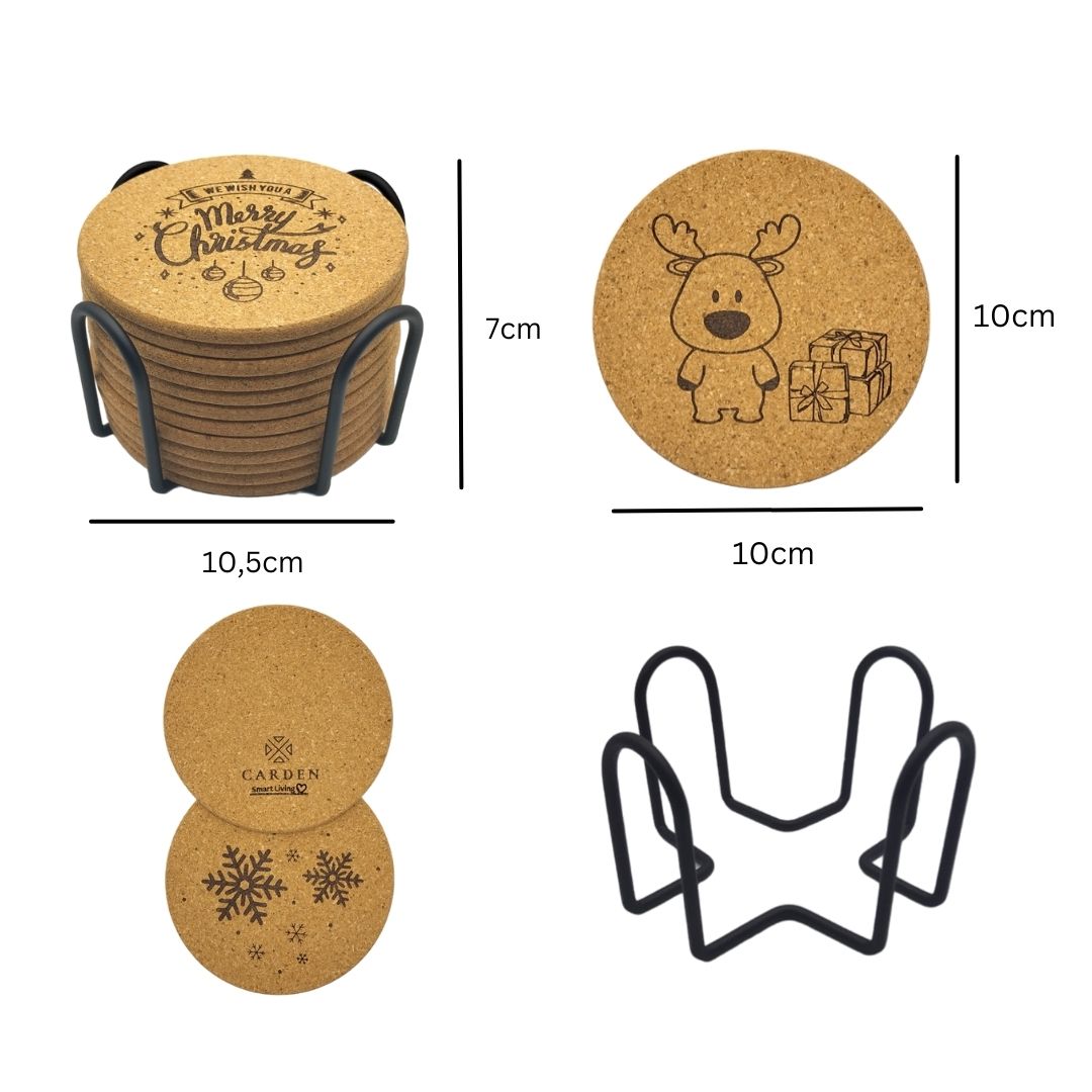 CARDEN Christmas Coasters - Natural Cork, 12er pack LIMITED OFFER