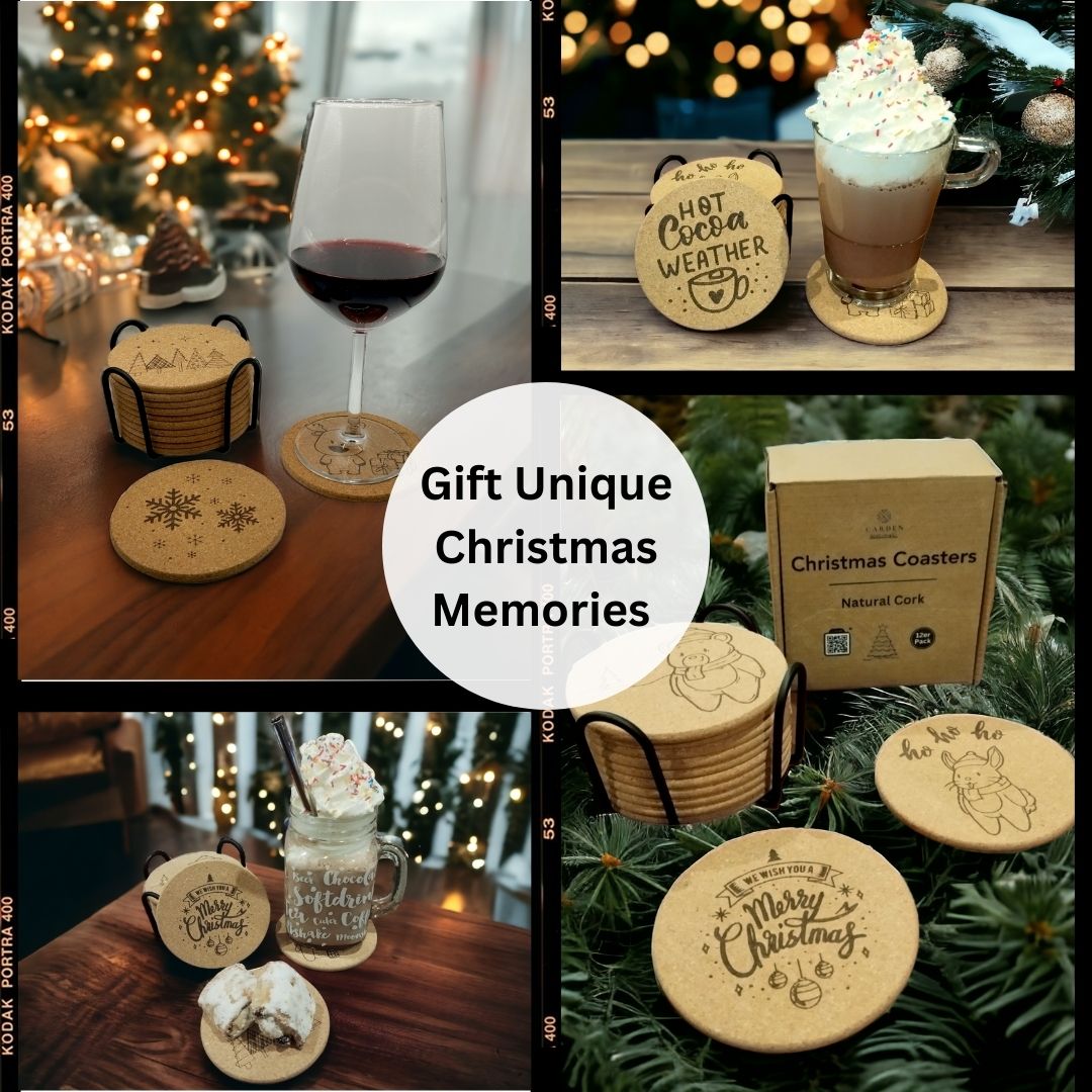 CARDEN Christmas Coasters - Natural Cork, 12er pack LIMITED OFFER